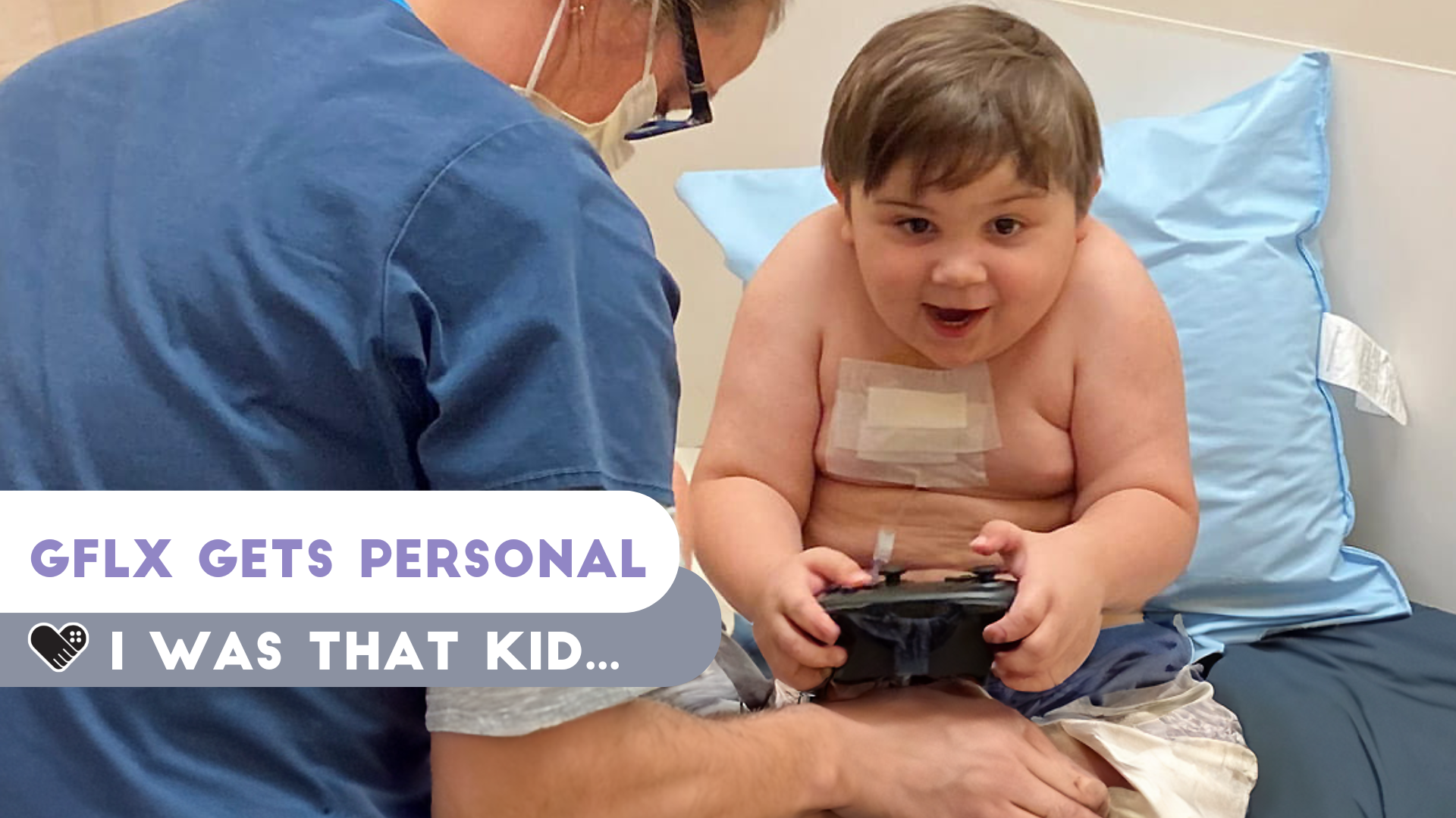 Child with oxygen tank playing Nintendo Switch
